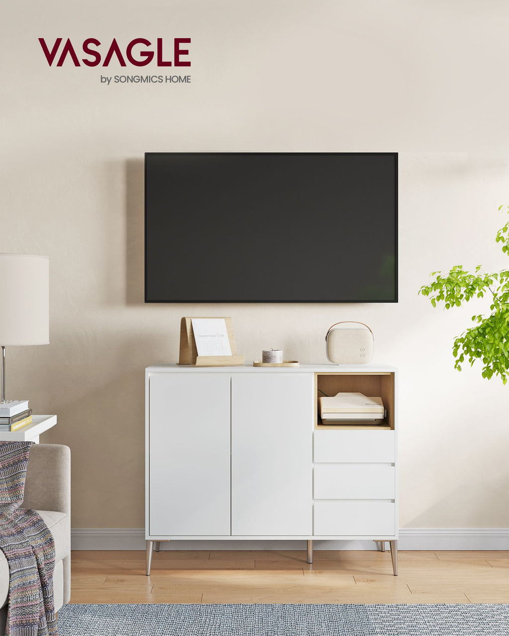 Kailyn Kollektion - Aufbewahrungsschrank mit Türen 40 x 103,3 x 74,5 cm wolkenweiß