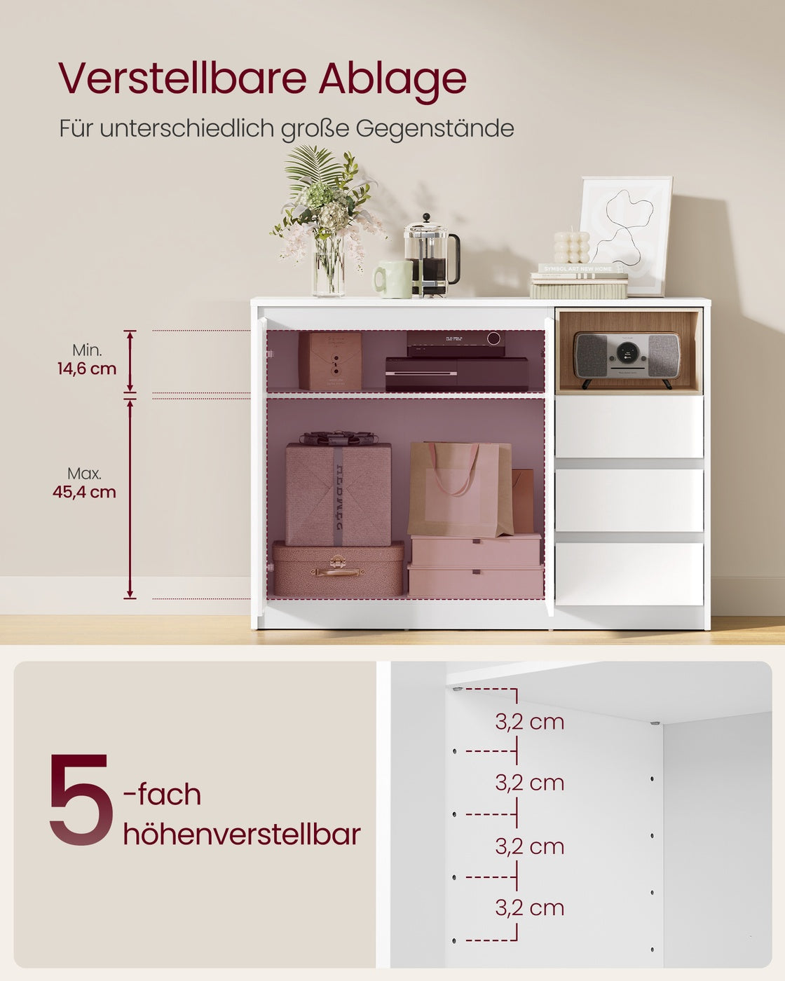 Aufbewahrungsschrank mit Türen und verstellbare Ablage wolkenweiß