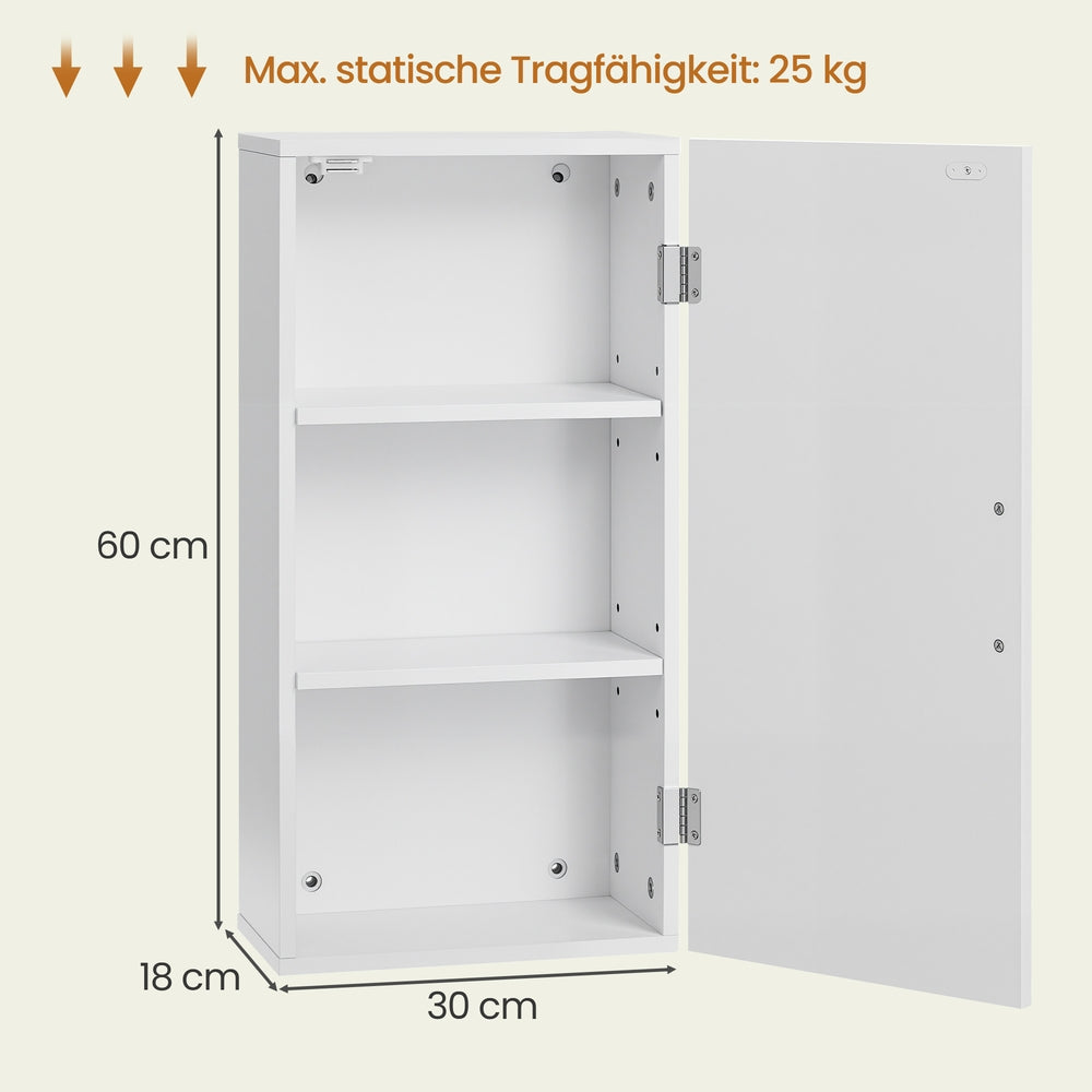 Hängeschrank mit verstellbaren Einlegeböden, Badezimmerschrank für Wandmontage, platzsparend