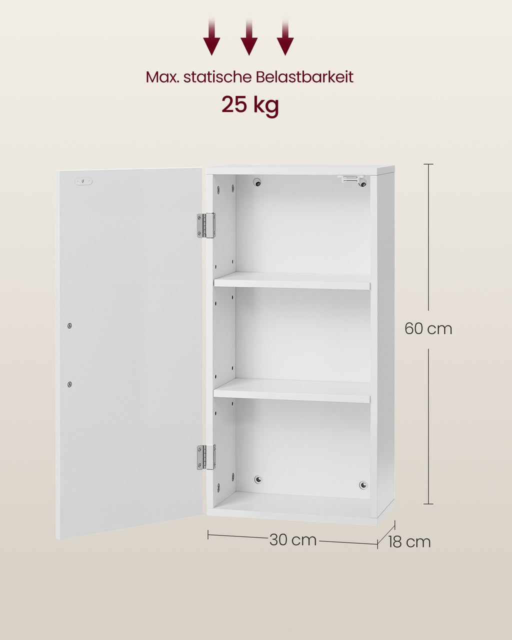 Badezimmerschrank, Badschrank, wandmontiert, 18 x 30 x 60 cm