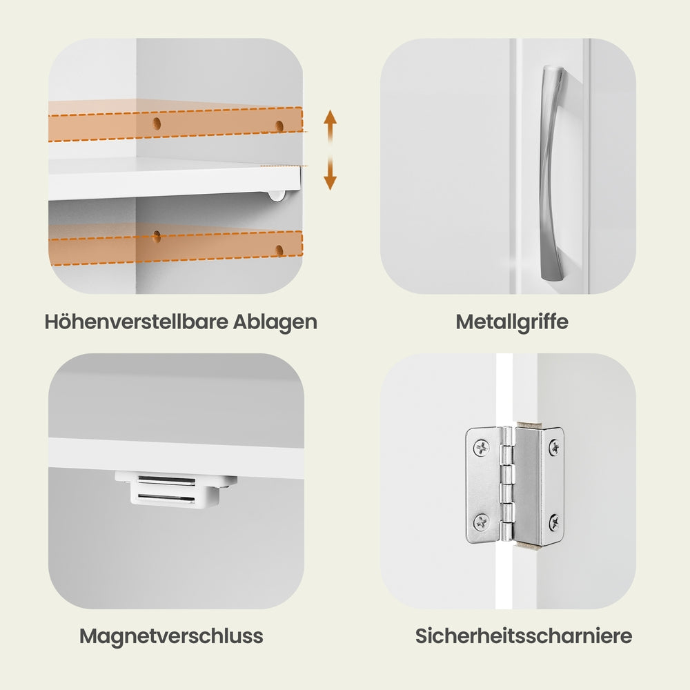 Hängeschrank mit verstellbaren Einlegeböden, Badezimmerschrank für Wandmontage, platzsparend