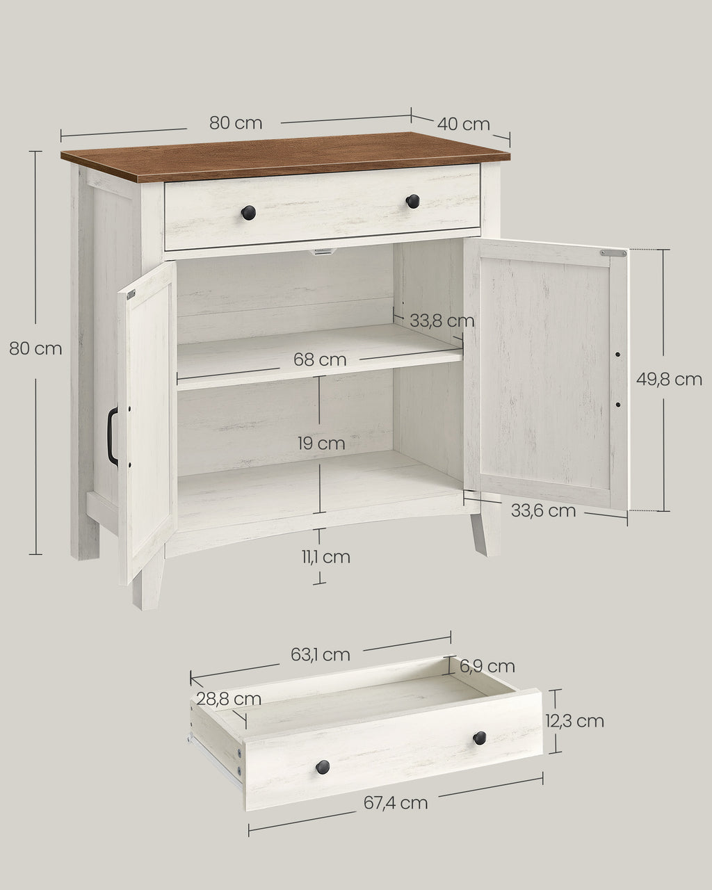 Küchenschrank mit Schubladen und Türen