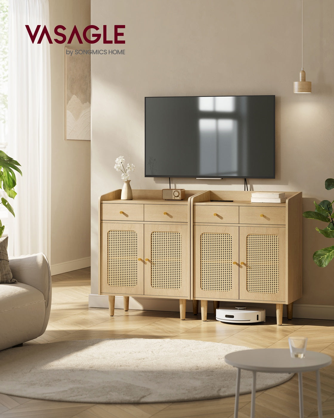 BOHOVEN Kollektion - Sideboard mit Türen in Rattan-Optik Boho-Stil eichenbeige