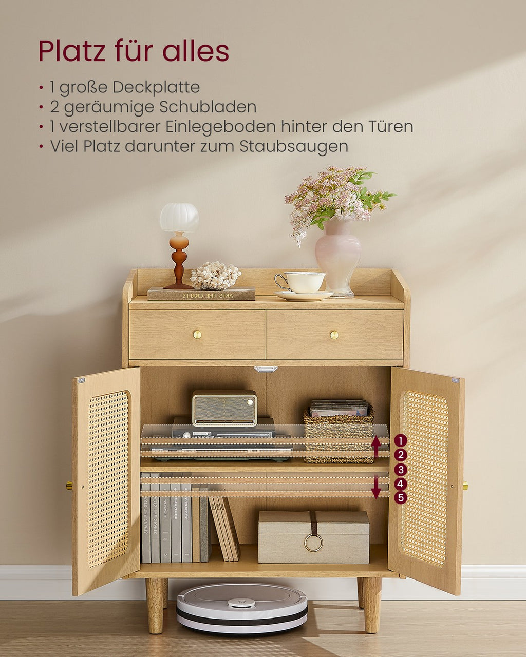 BOHOVEN Kollektion - Sideboard mit Türen in Rattan-Optik Boho-Stil eichenbeige