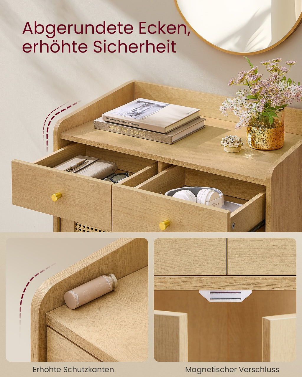 BOHOVEN Kollektion - Sideboard mit Türen in Rattan-Optik Boho-Stil eichenbeige