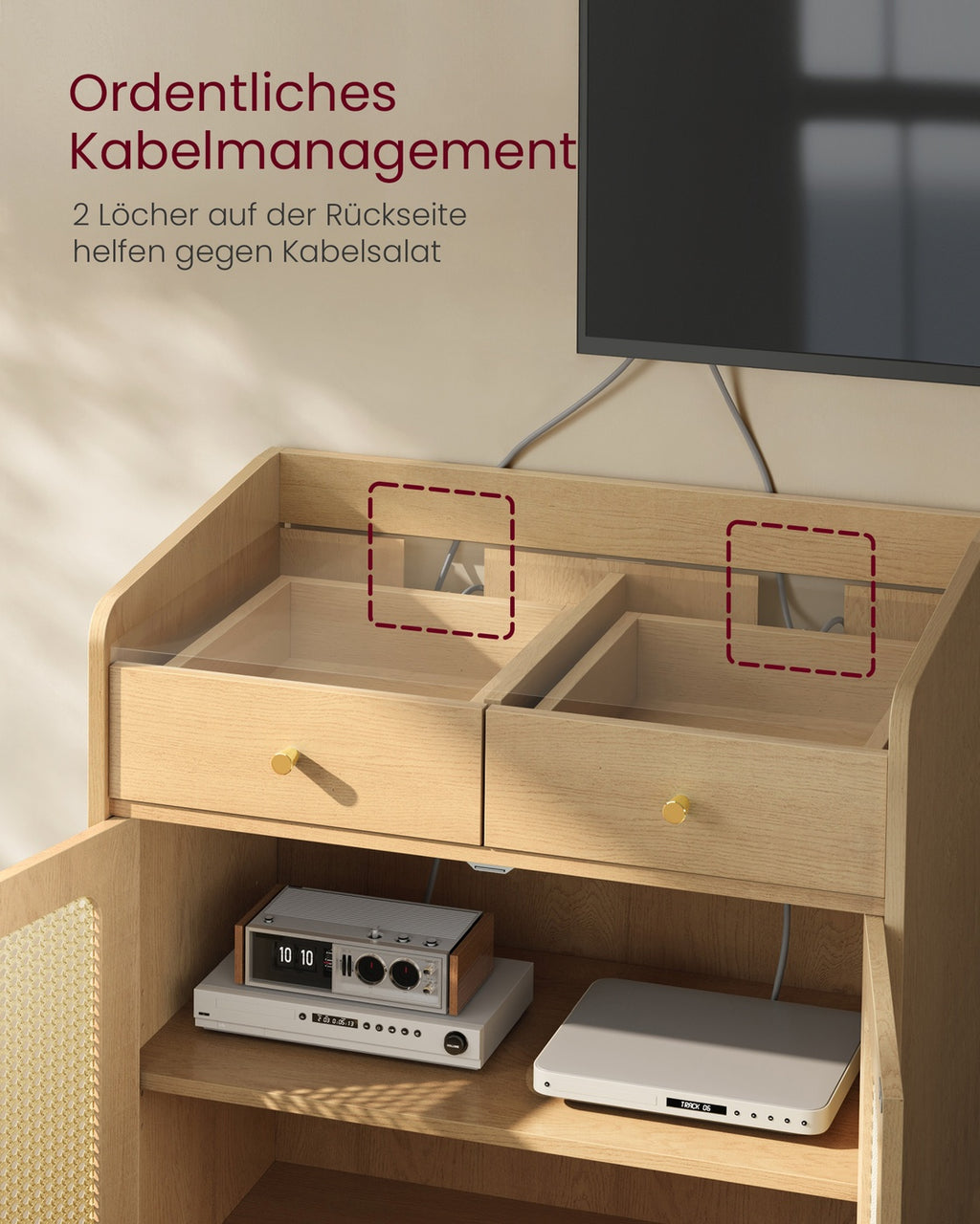 BOHOVEN Kollektion - Sideboard mit Türen in Rattan-Optik Boho-Stil eichenbeige