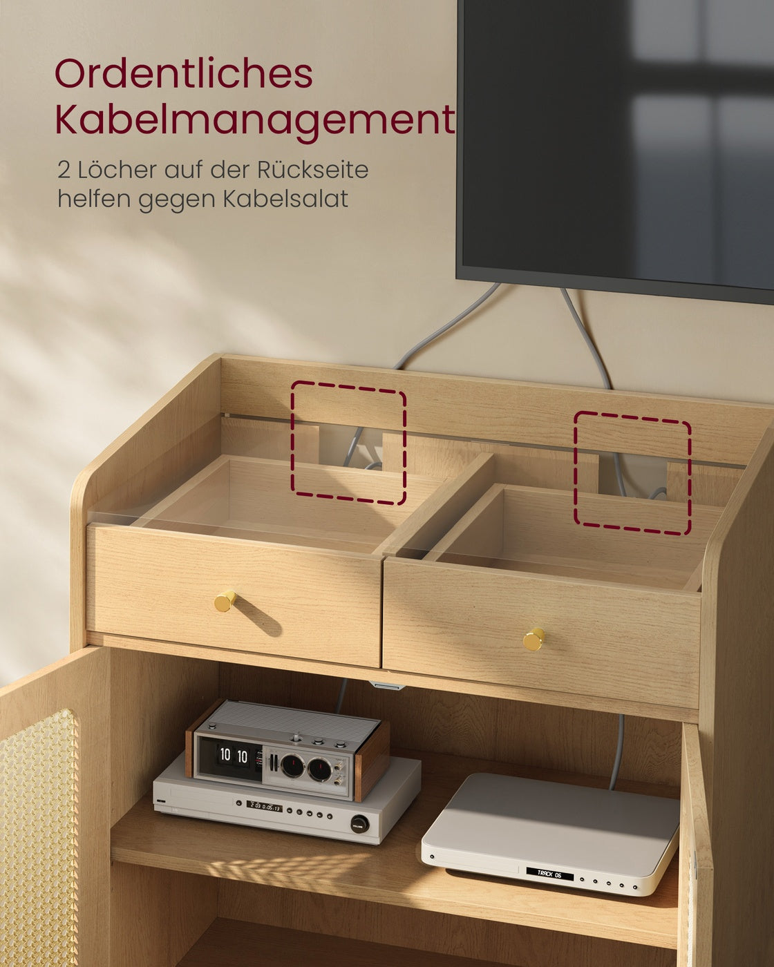 BOHOVEN Kollektion - Sideboard mit Türen in Rattan-Optik Boho-Stil eichenbeige