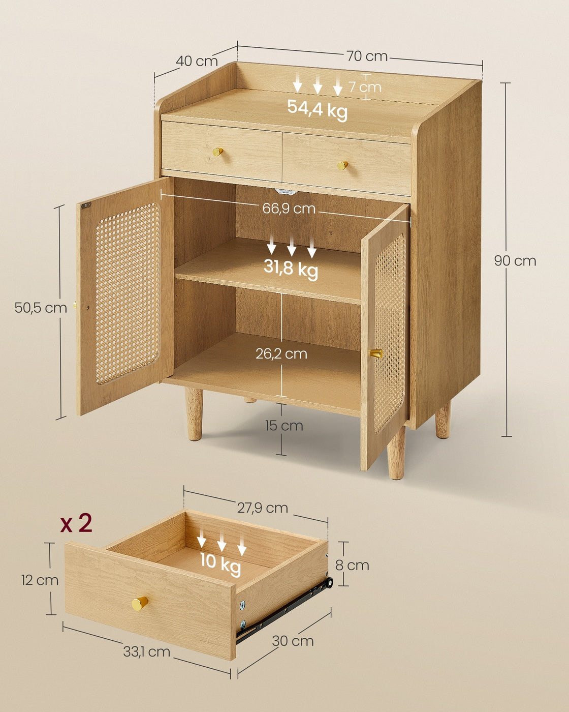 BOHOVEN Kollektion - Sideboard mit Türen in Rattan-Optik Boho-Stil eichenbeige
