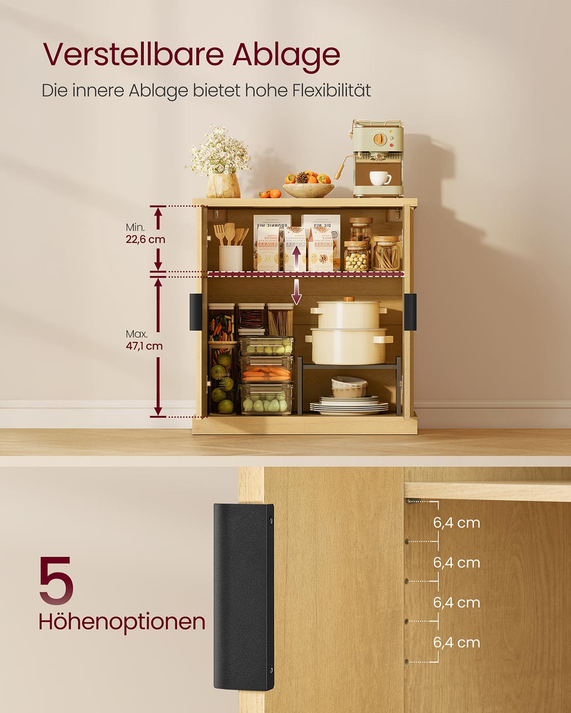 Sideboard mit verstellbarer Ablage und geriffelten Türen