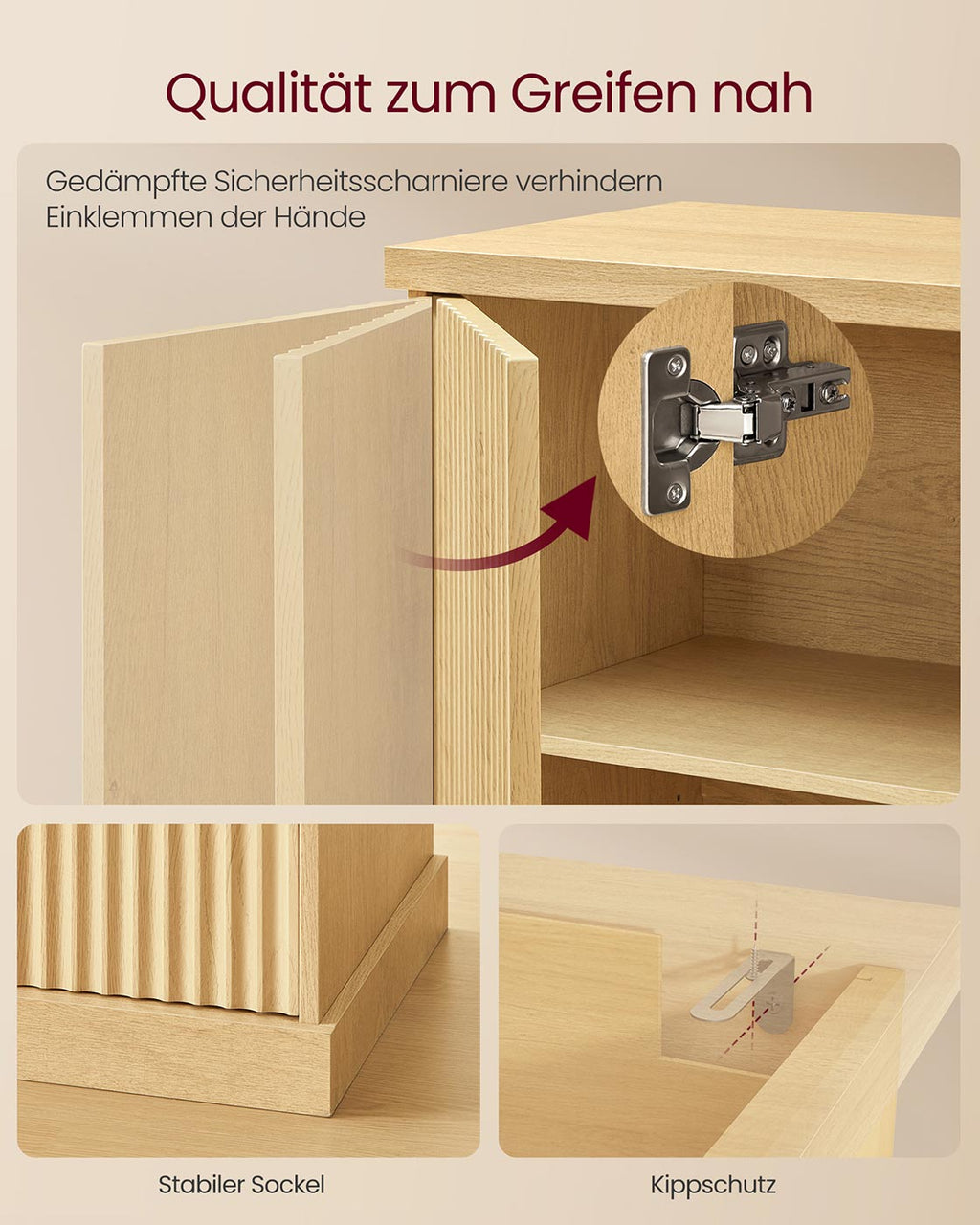 Sideboard mit verstellbarer Ablage und geriffelten Türen