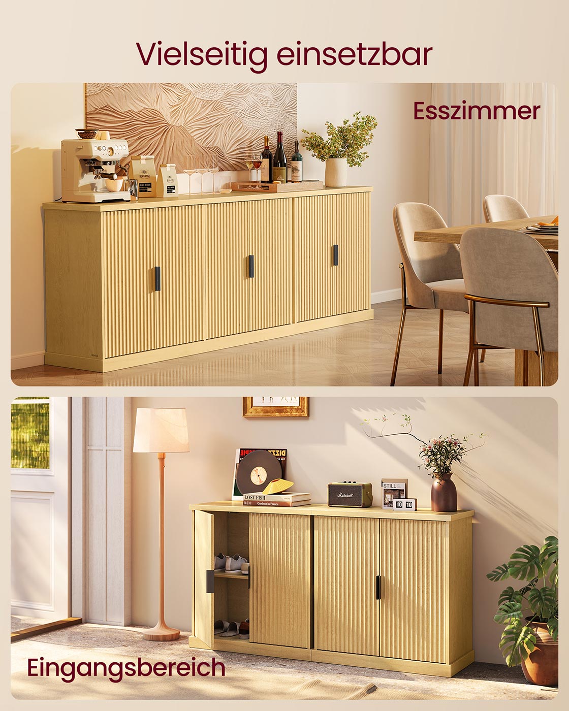 Sideboard mit verstellbarer Ablage und geriffelten Türen