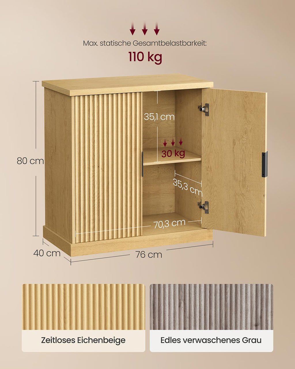Sideboard mit verstellbarer Ablage und geriffelten Türen