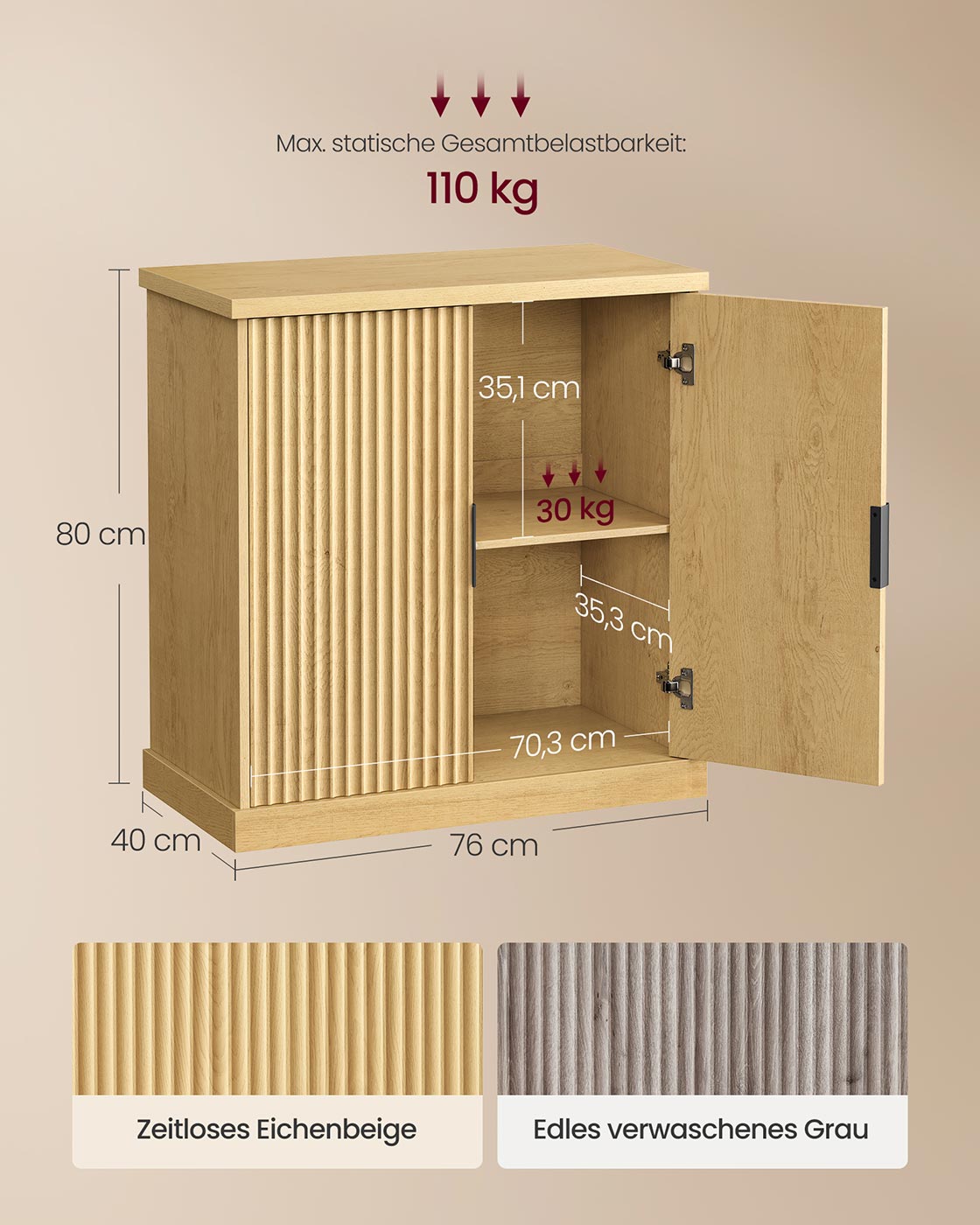 Sideboard mit verstellbarer Ablage und geriffelten Türen