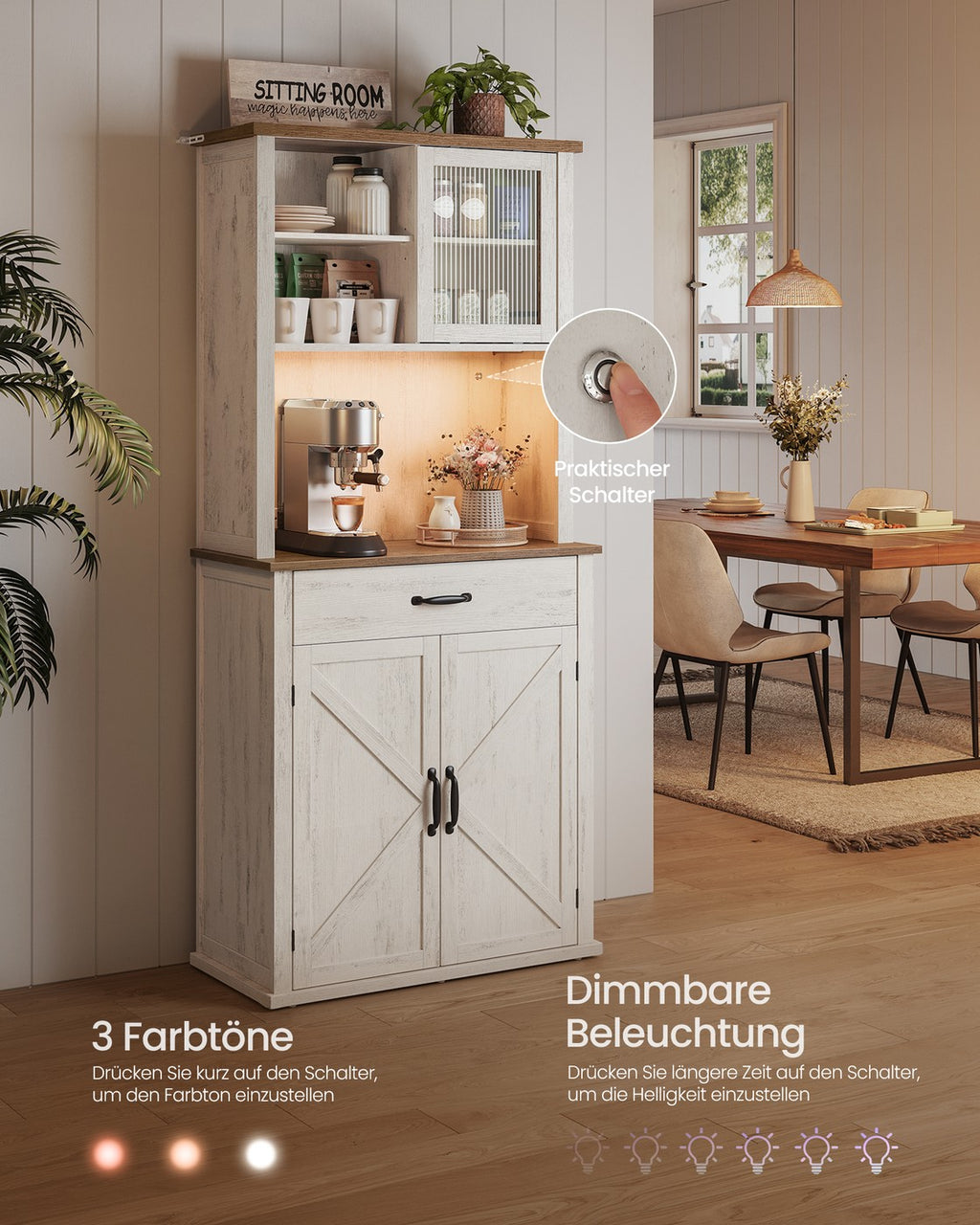 Vintage-Sideboard in Weiß mit Beleuchtung