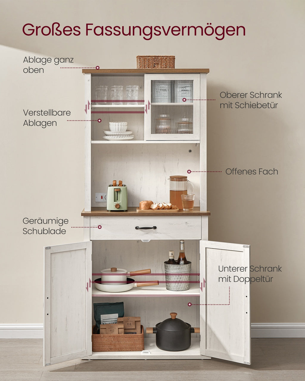Vintage-Sideboard in Weiß mit Beleuchtung