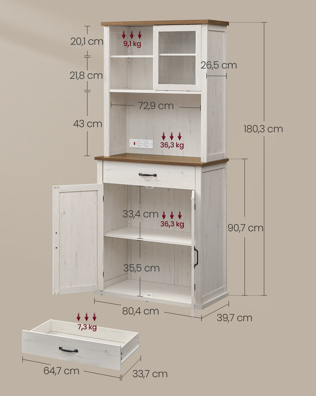 Vintage-Sideboard in Weiß mit Beleuchtung