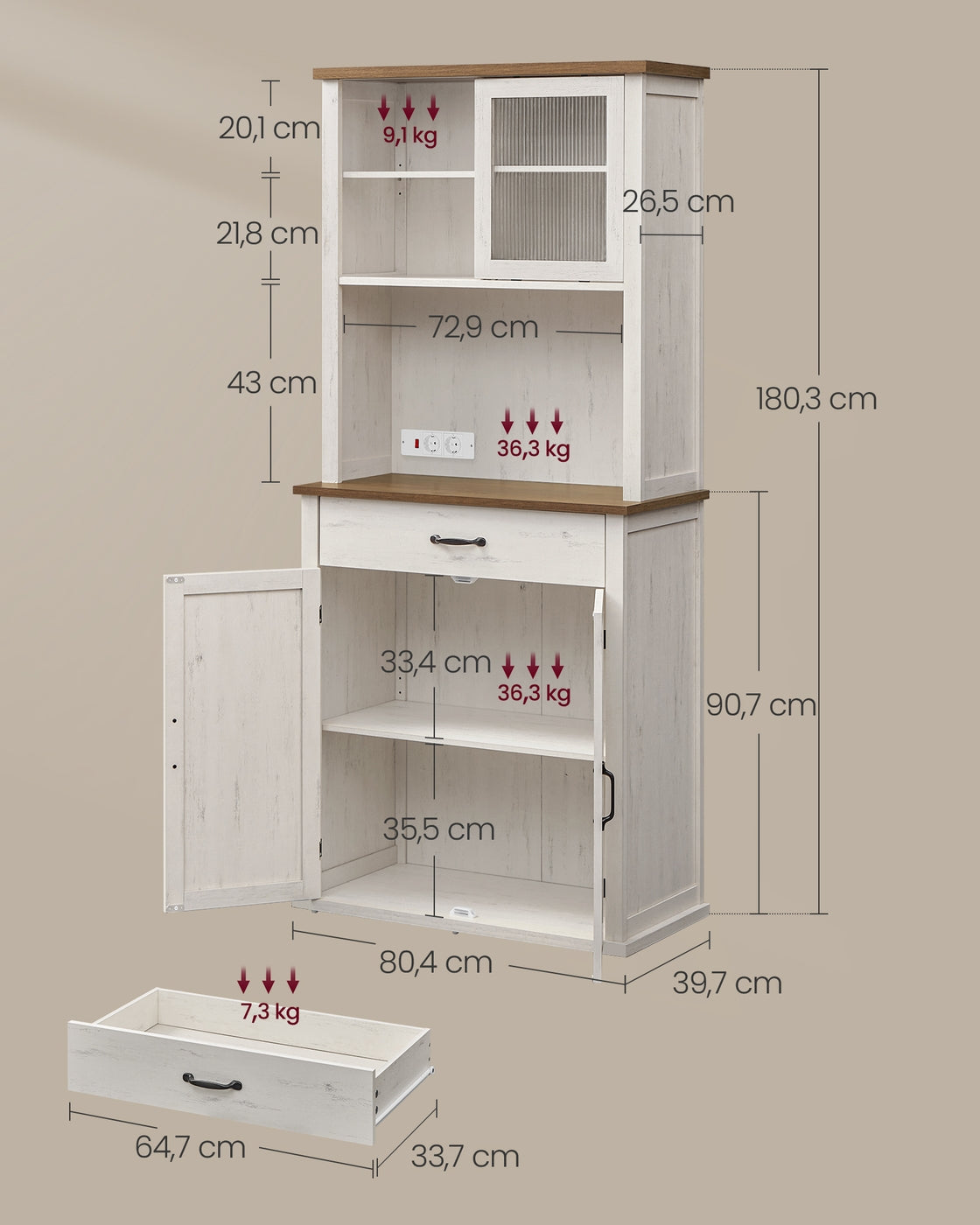 Vintage-Sideboard in Weiß mit Beleuchtung