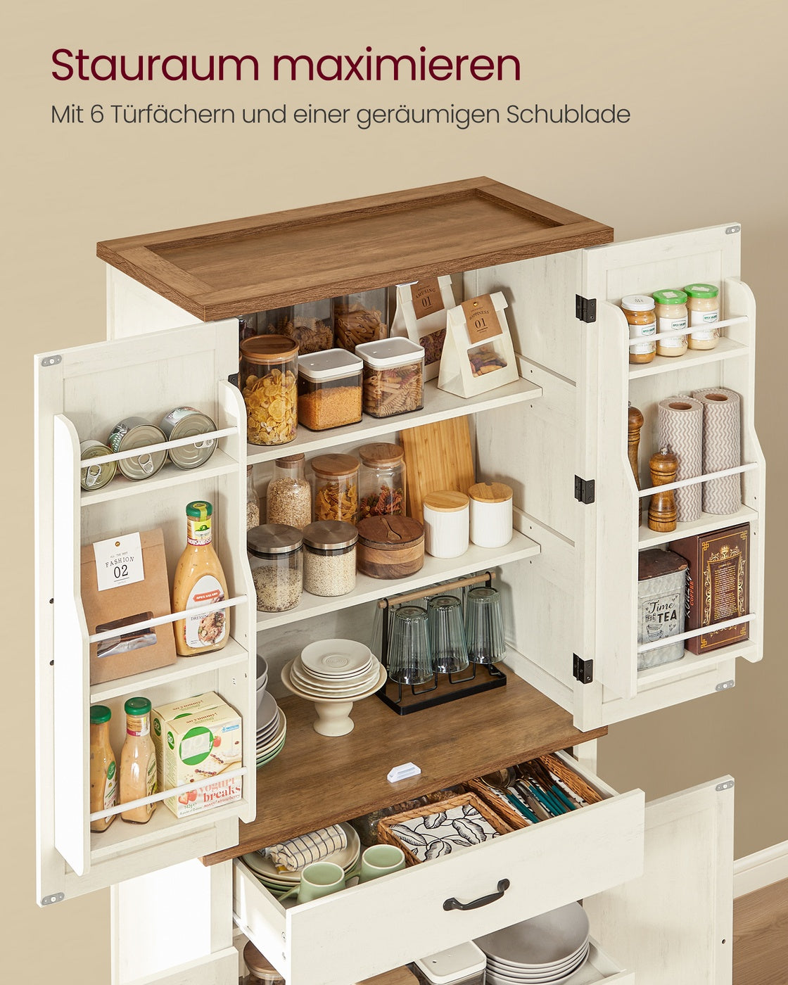 Küchenschrank 178,6 cm hoch mit Schiebetüren Landhausstil vintageweiß