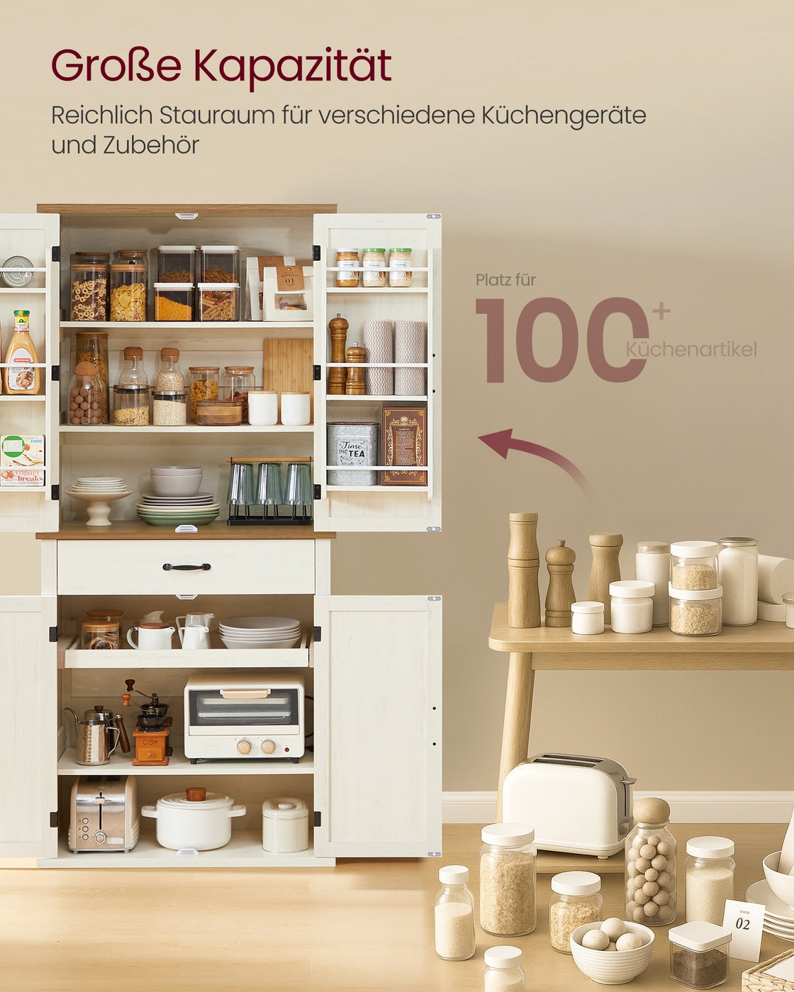 Küchenschrank 178,6 cm hoch mit Schiebetüren Landhausstil vintageweiß