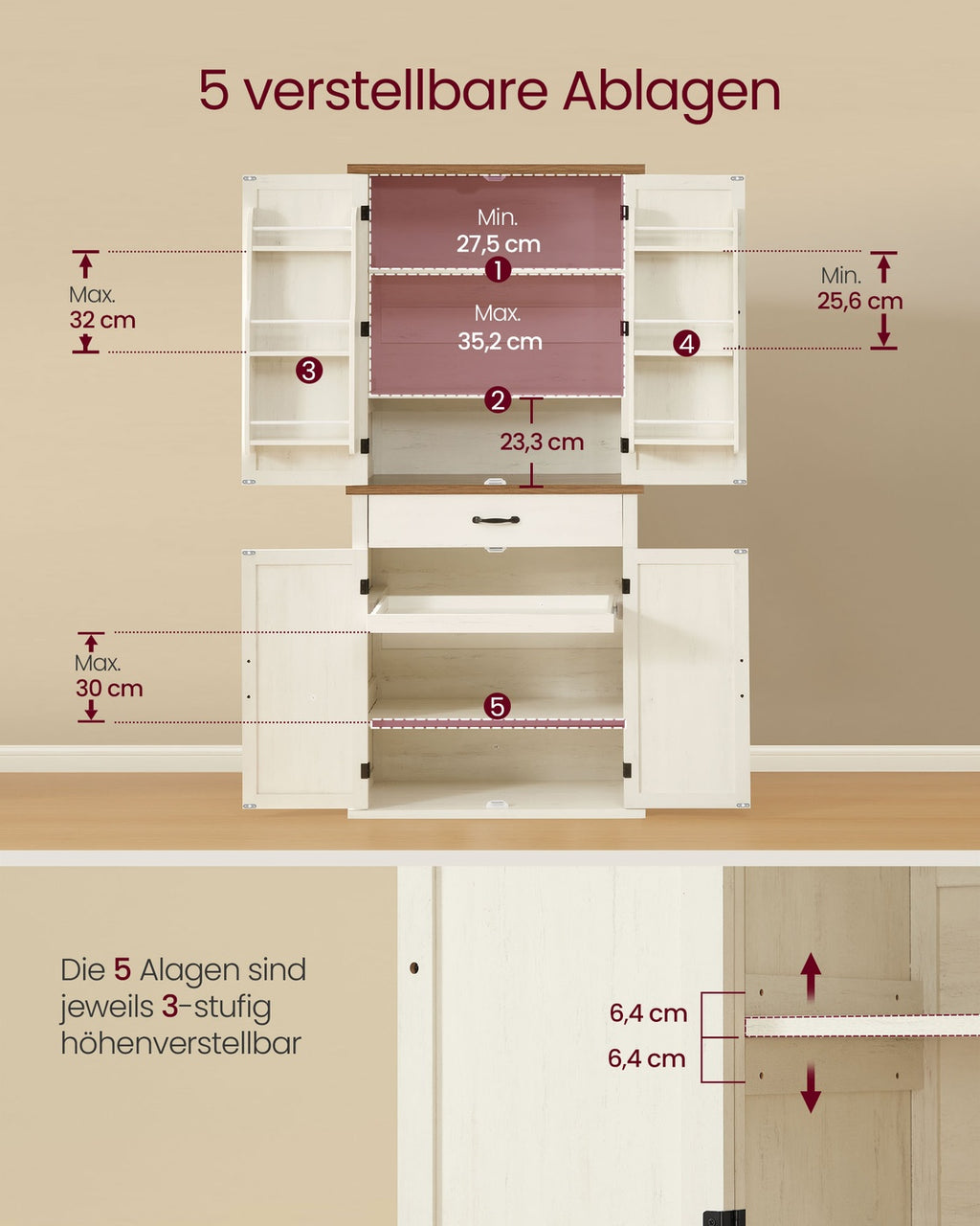 Küchenschrank 178,6 cm hoch mit Schiebetüren Landhausstil vintageweiß
