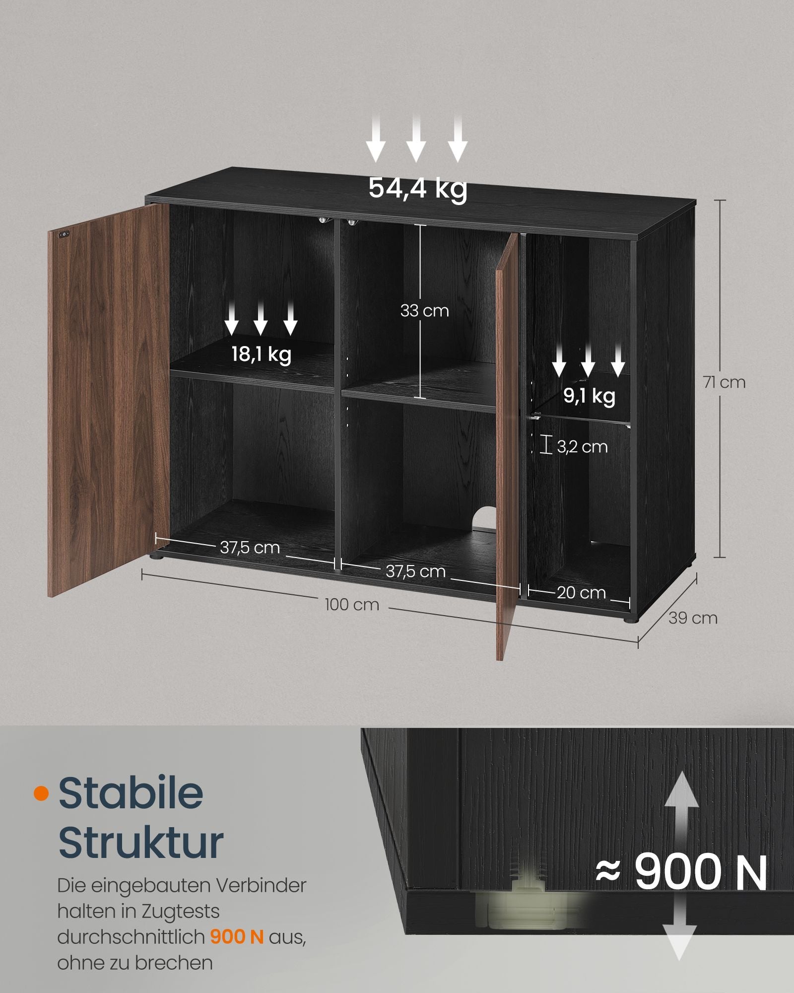 Sideboard mit Beleuchtung und Toolless-Technologie