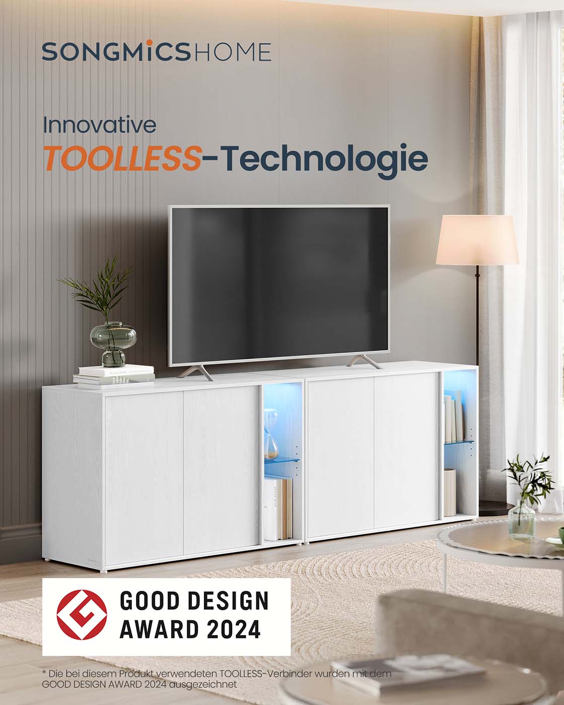 Sideboard mit Beleuchtung Toolless-Technologie schneeweiß