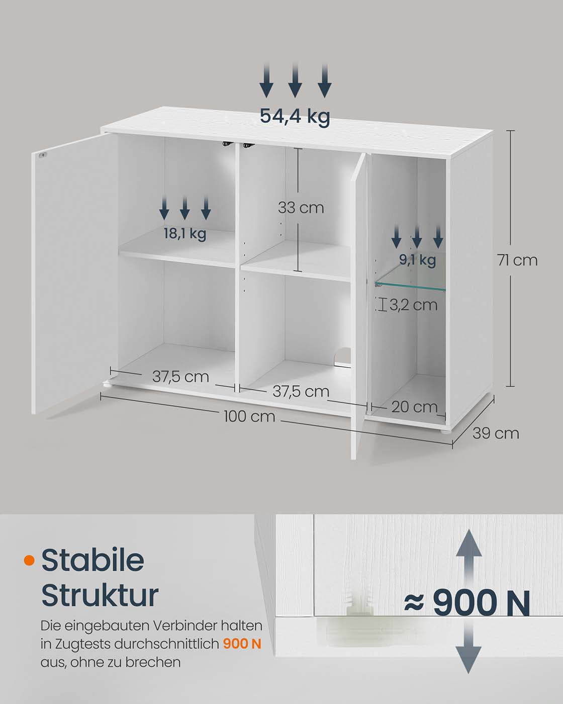 Sideboard mit Beleuchtung Toolless-Technologie schneeweiß