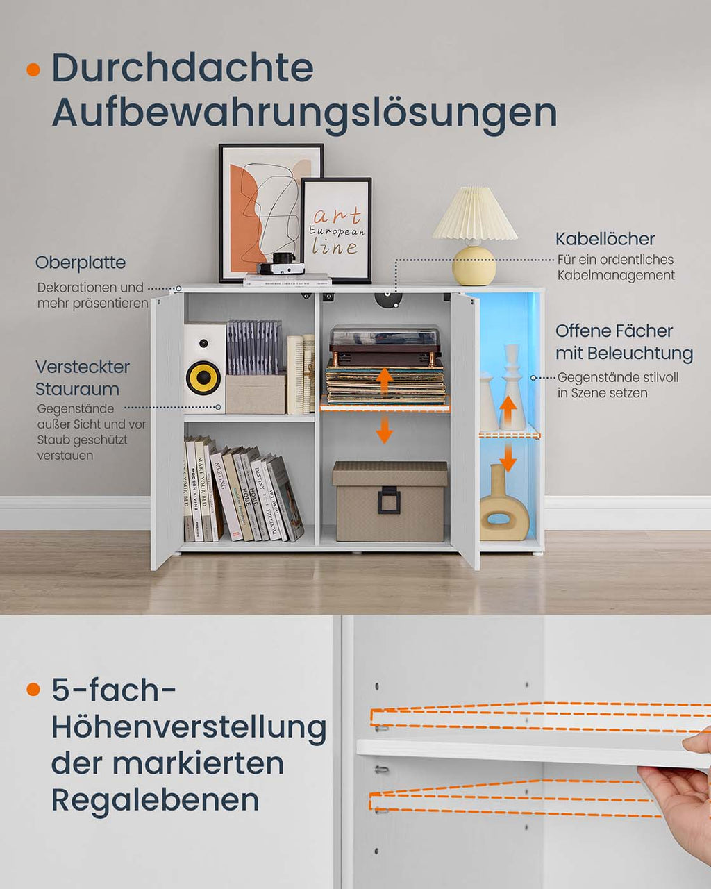 Sideboard mit Beleuchtung Toolless-Technologie schneeweiß