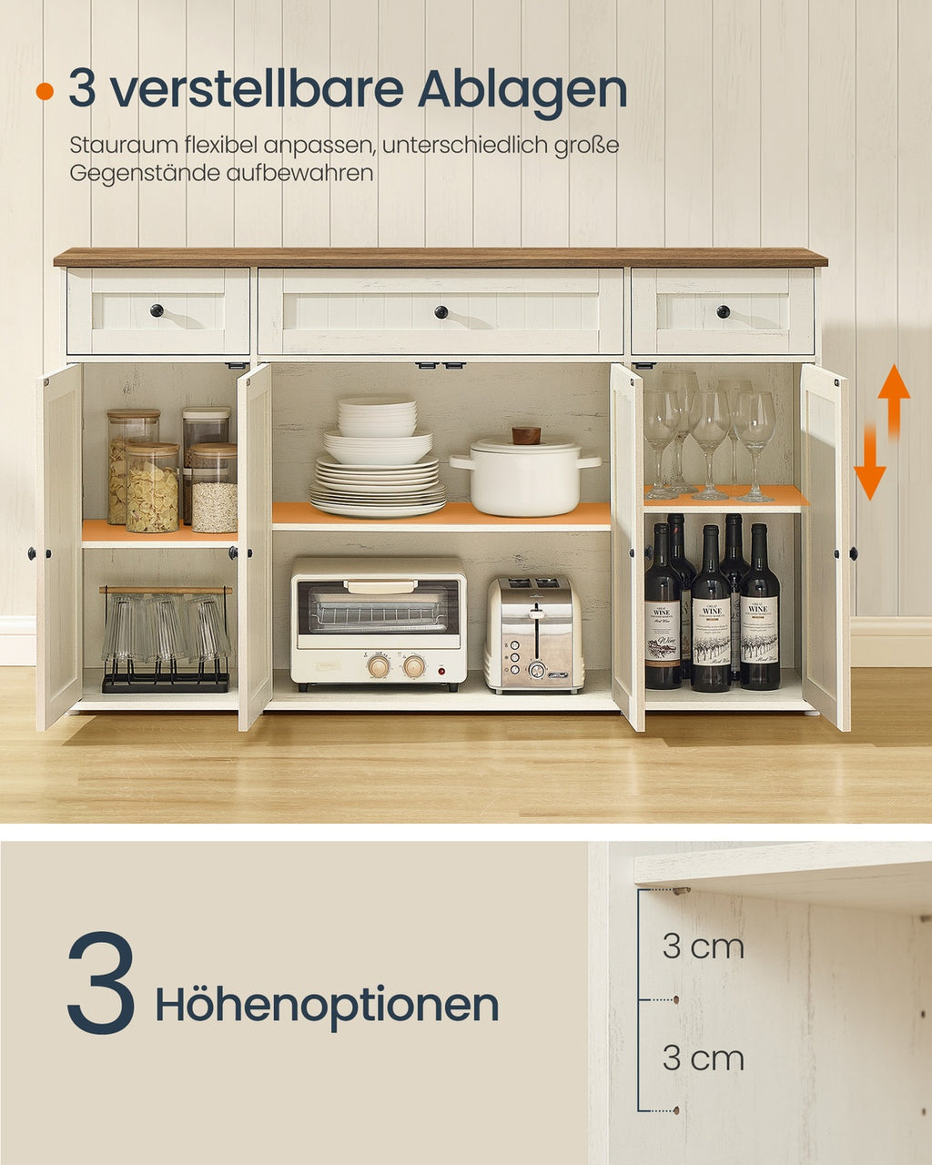 Sideboard mit verstellbaren Ablagen