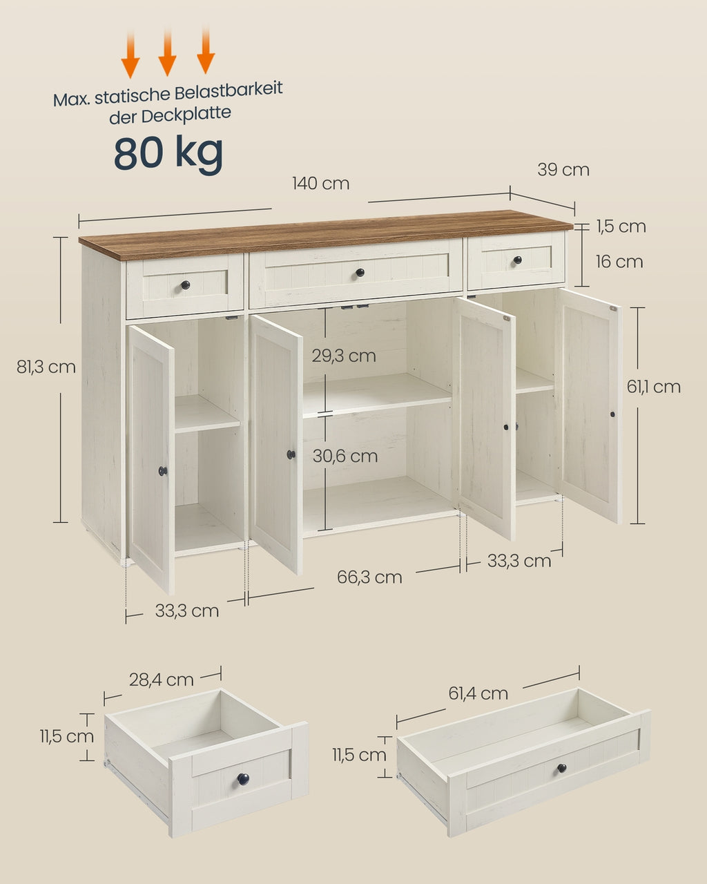 Sideboard mit verstellbaren Ablagen