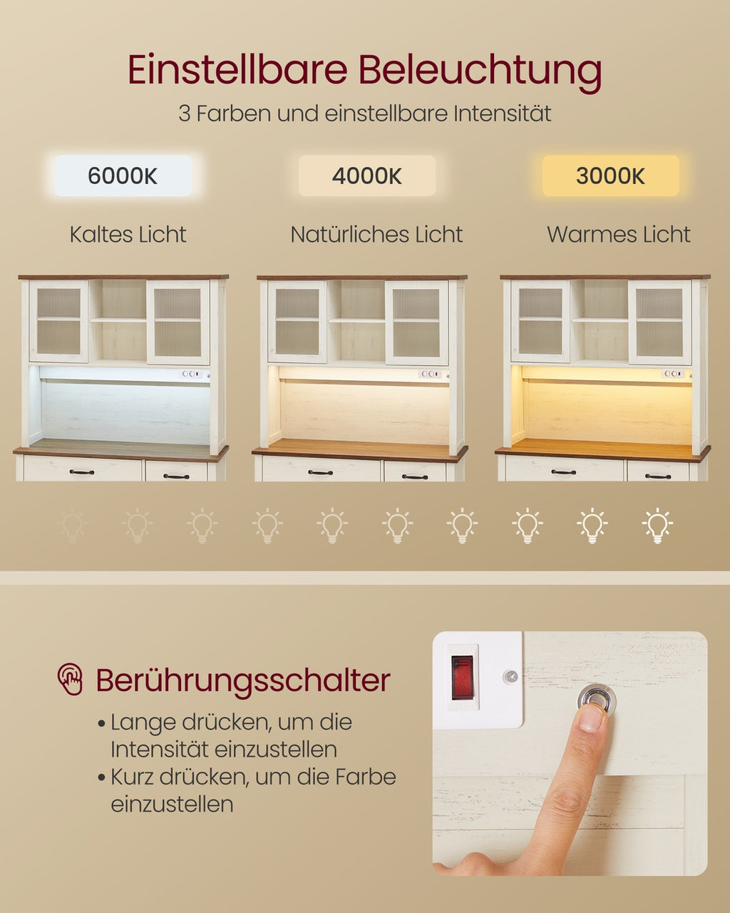 Sideboard mit Beleuchtung und Ladestation im Landhausstil