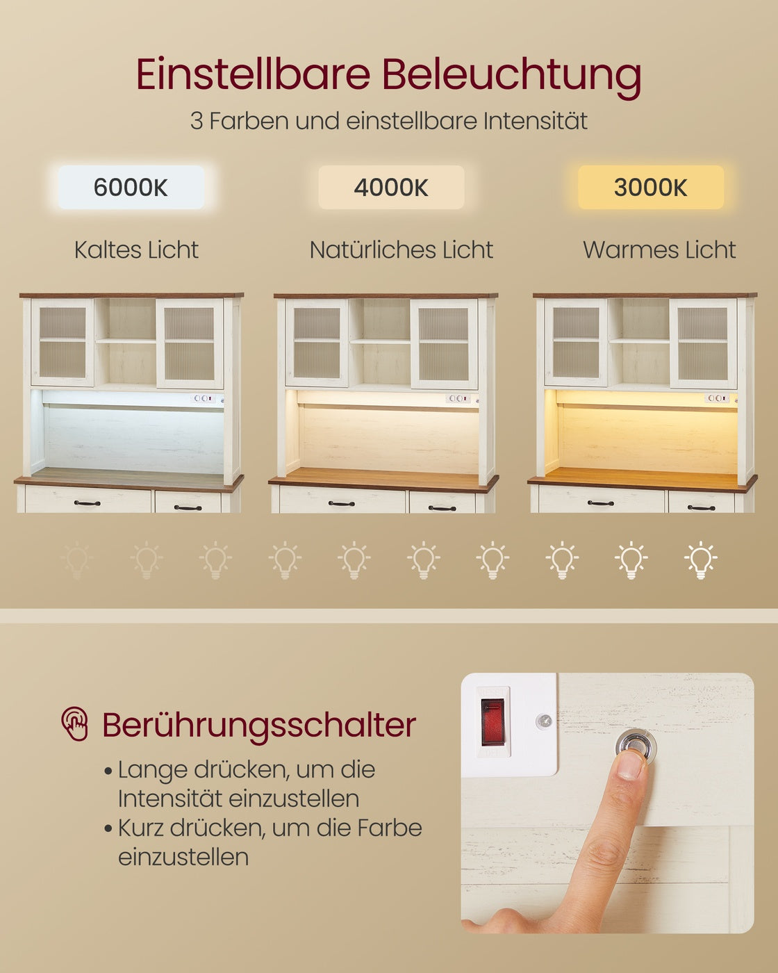Sideboard mit Beleuchtung und Ladestation im Landhausstil