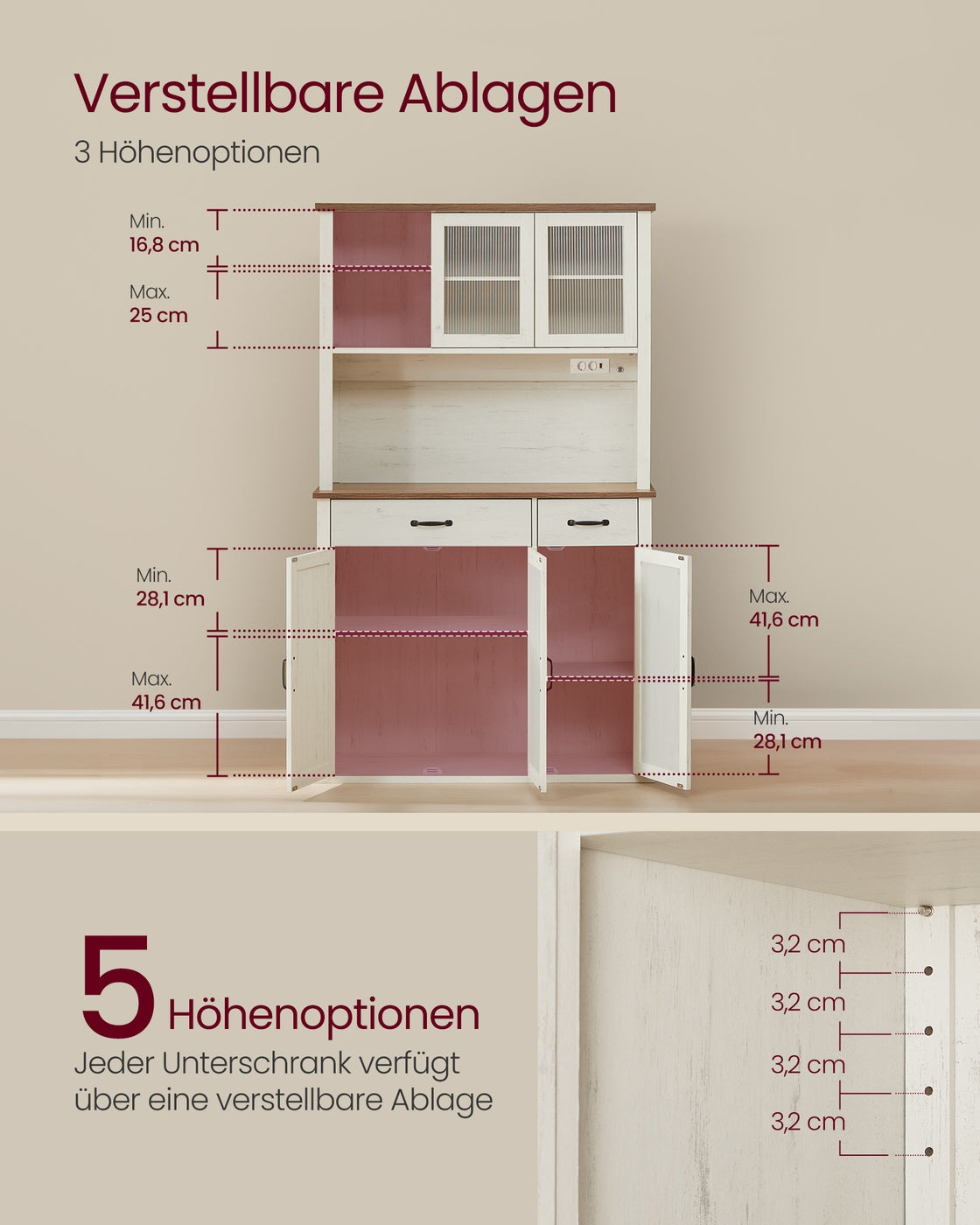 Sideboard mit Beleuchtung und Ladestation im Landhausstil