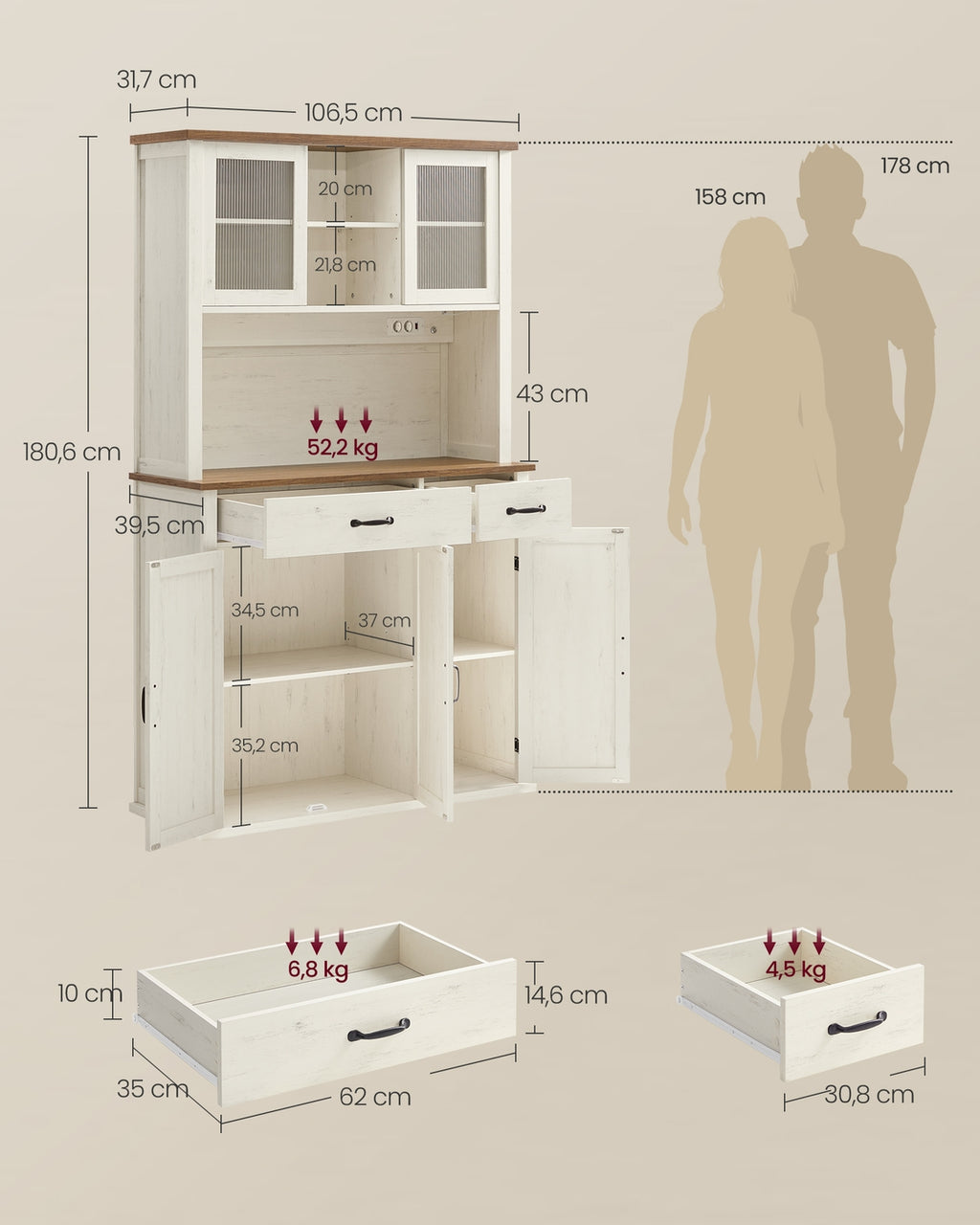 Sideboard mit Beleuchtung und Ladestation im Landhausstil