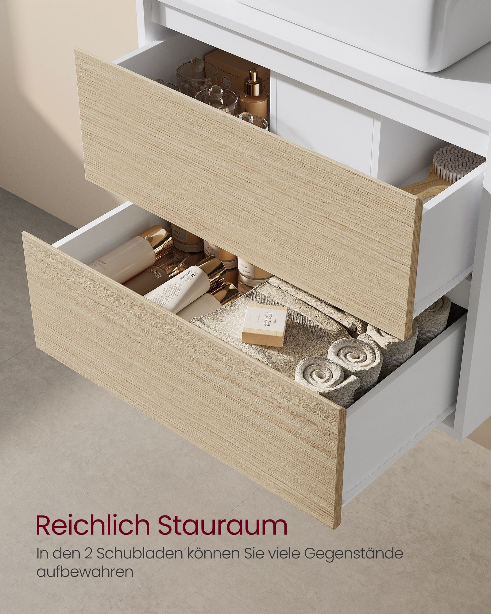 Waschbeckenunterschrank hängend mit 2 Schubladen