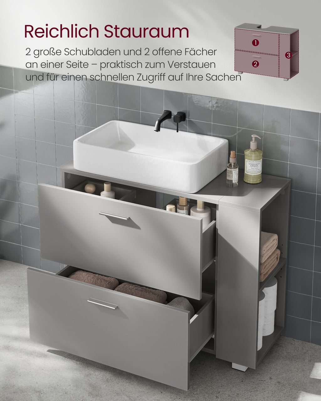 Waschbeckenunterschrank 30 x 80 x 64 cm mit offenen Fächern