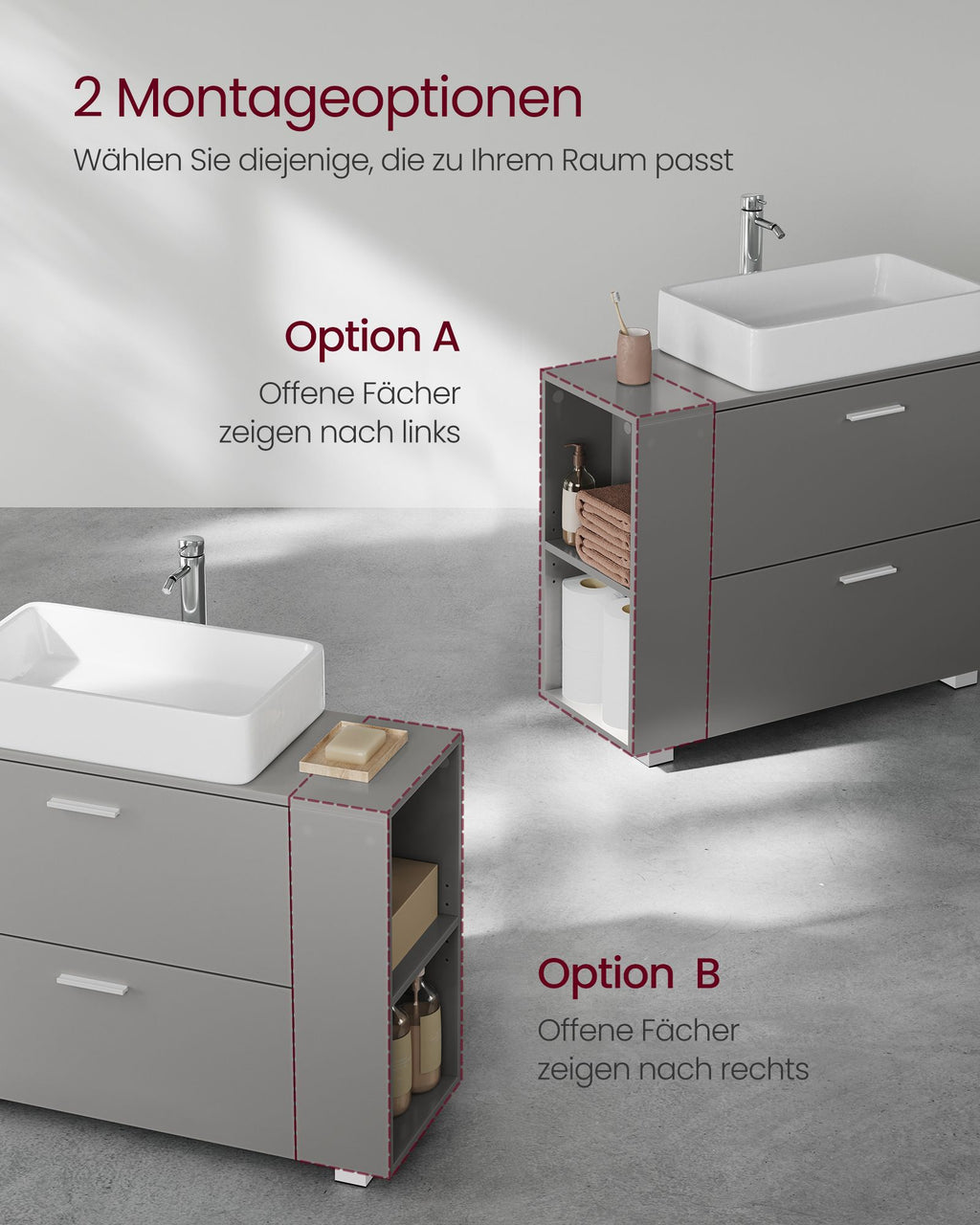 Waschbeckenunterschrank 30 x 80 x 64 cm mit offenen Fächern