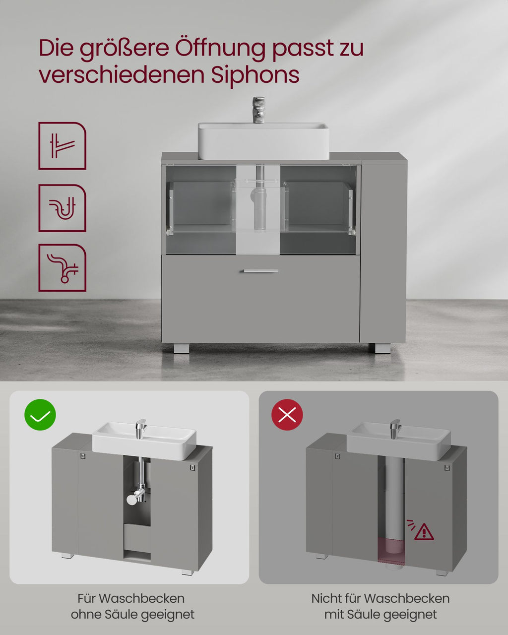 Waschbeckenunterschrank 30 x 80 x 64 cm mit offenen Fächern