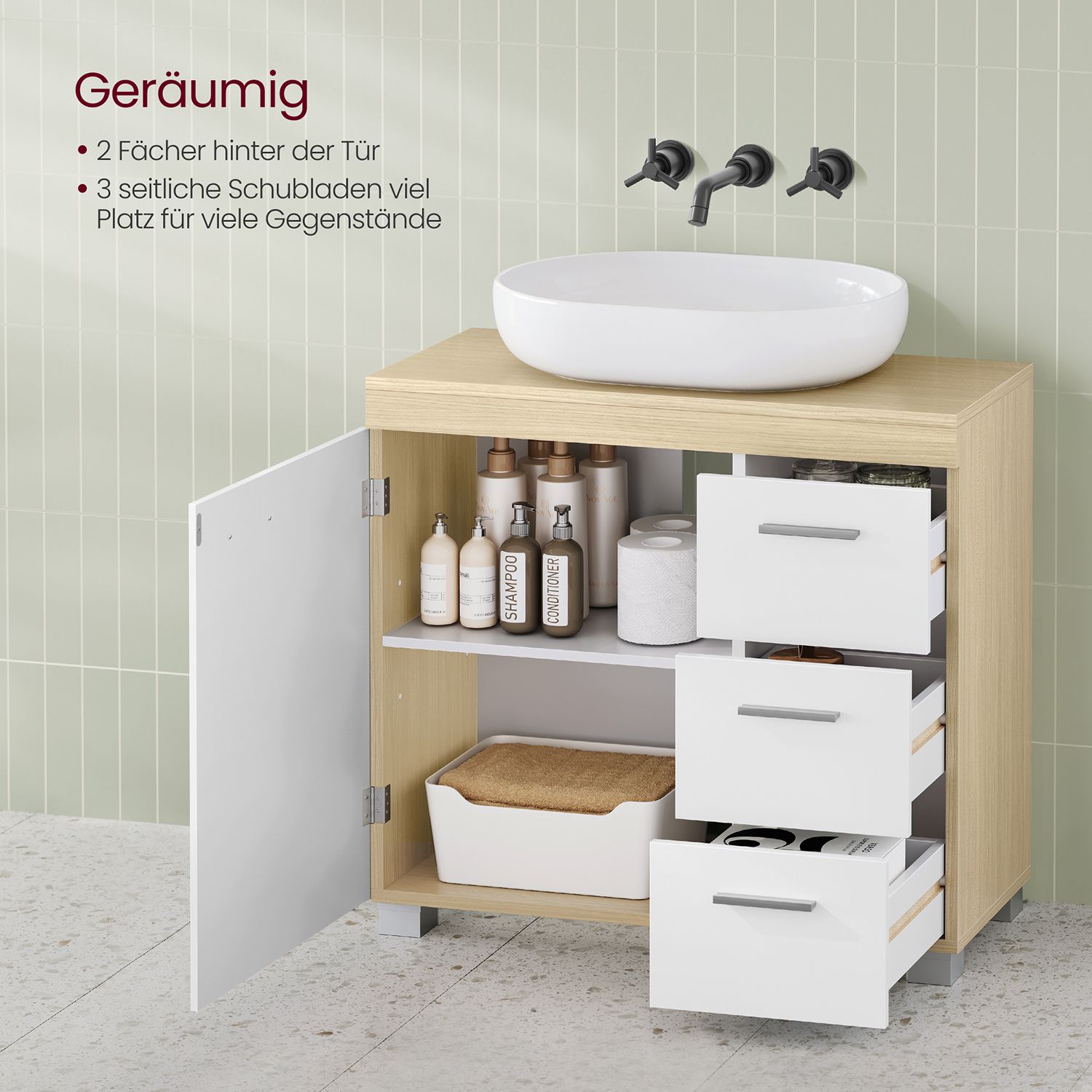 Waschbeckenunterschrank mit 3 großen Schubladen