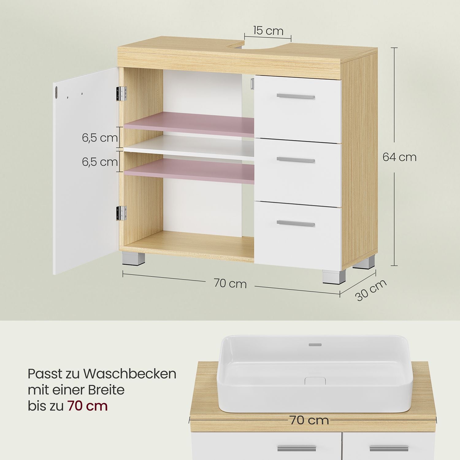 Waschbeckenunterschrank mit 3 großen Schubladen