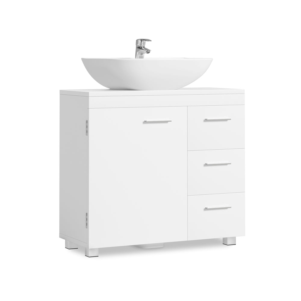 Waschbeckenunterschrank mit Schubladen und Füßen 30 x 60 x 64 cm wolkenweiß