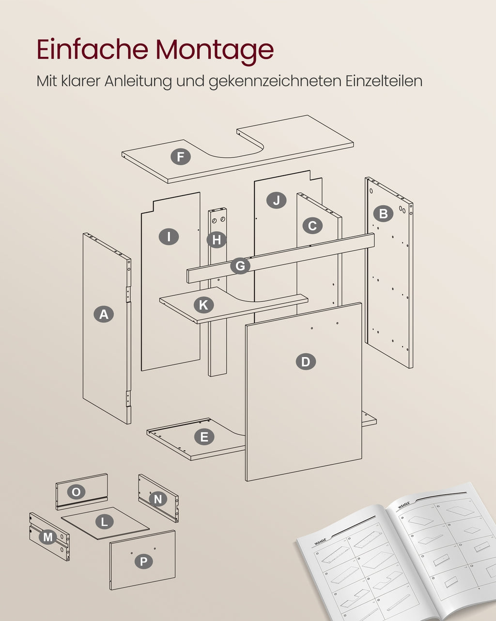 Waschbeckenunterschrank mit Schubladen und Füßen 30 x 60 x 64 cm wolkenweiß
