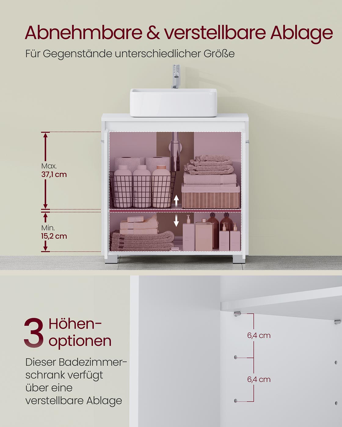 Waschbeckenunterschrank mit Fächern und Füßen