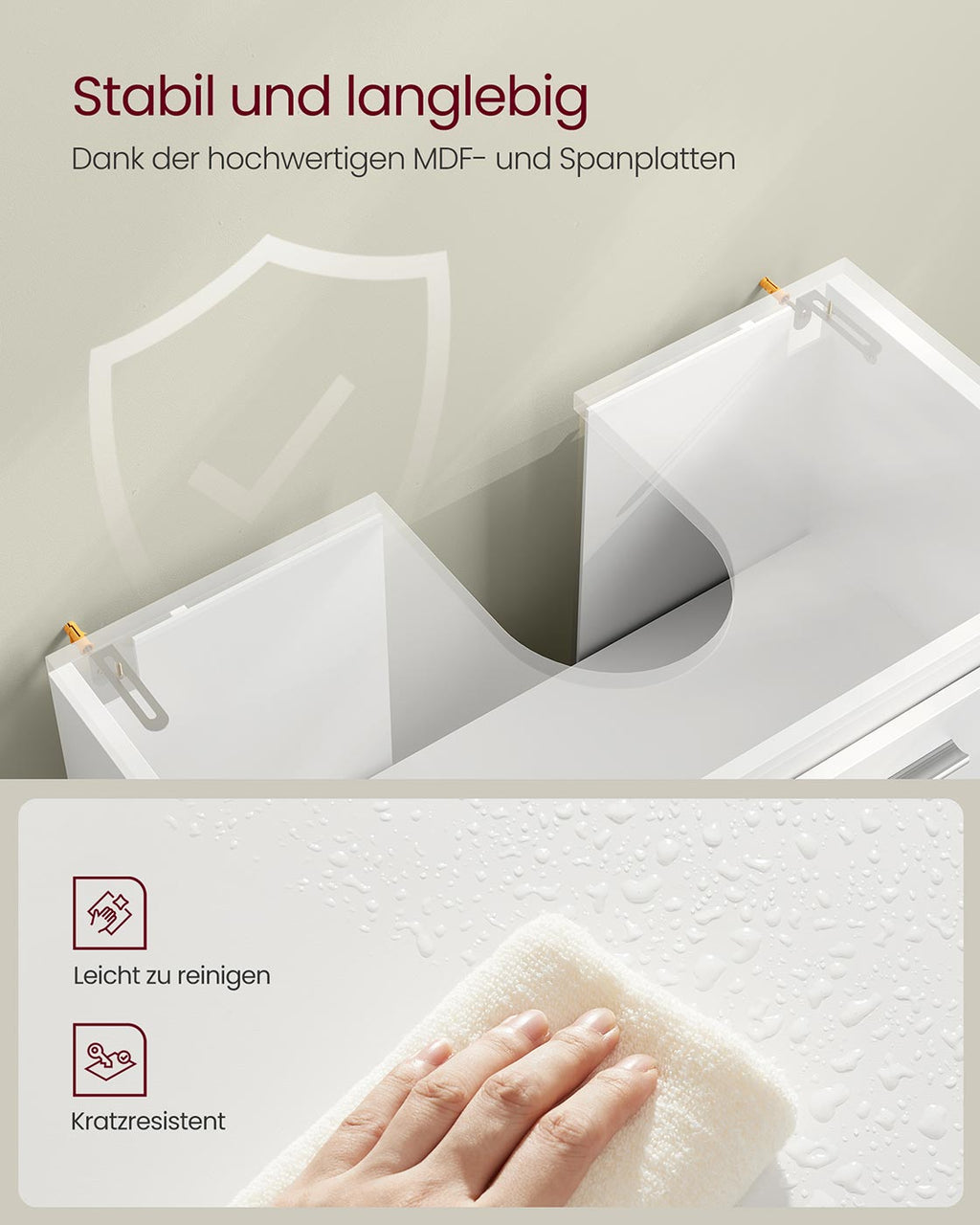 Waschbeckenunterschrank mit Fächern und Füßen