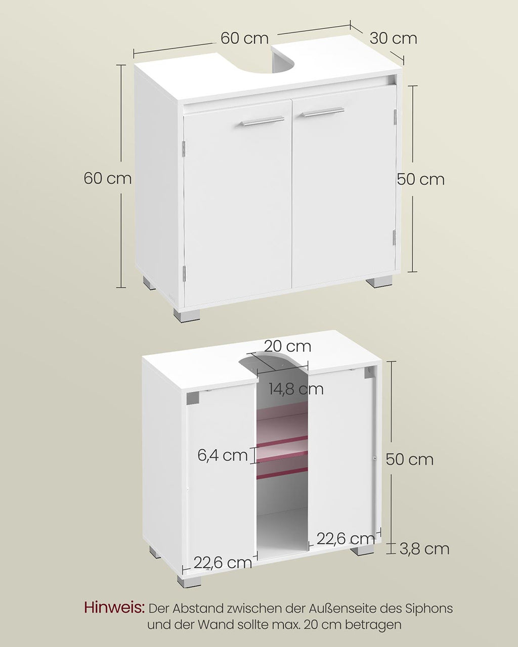 Waschbeckenunterschrank mit Fächern und Füßen