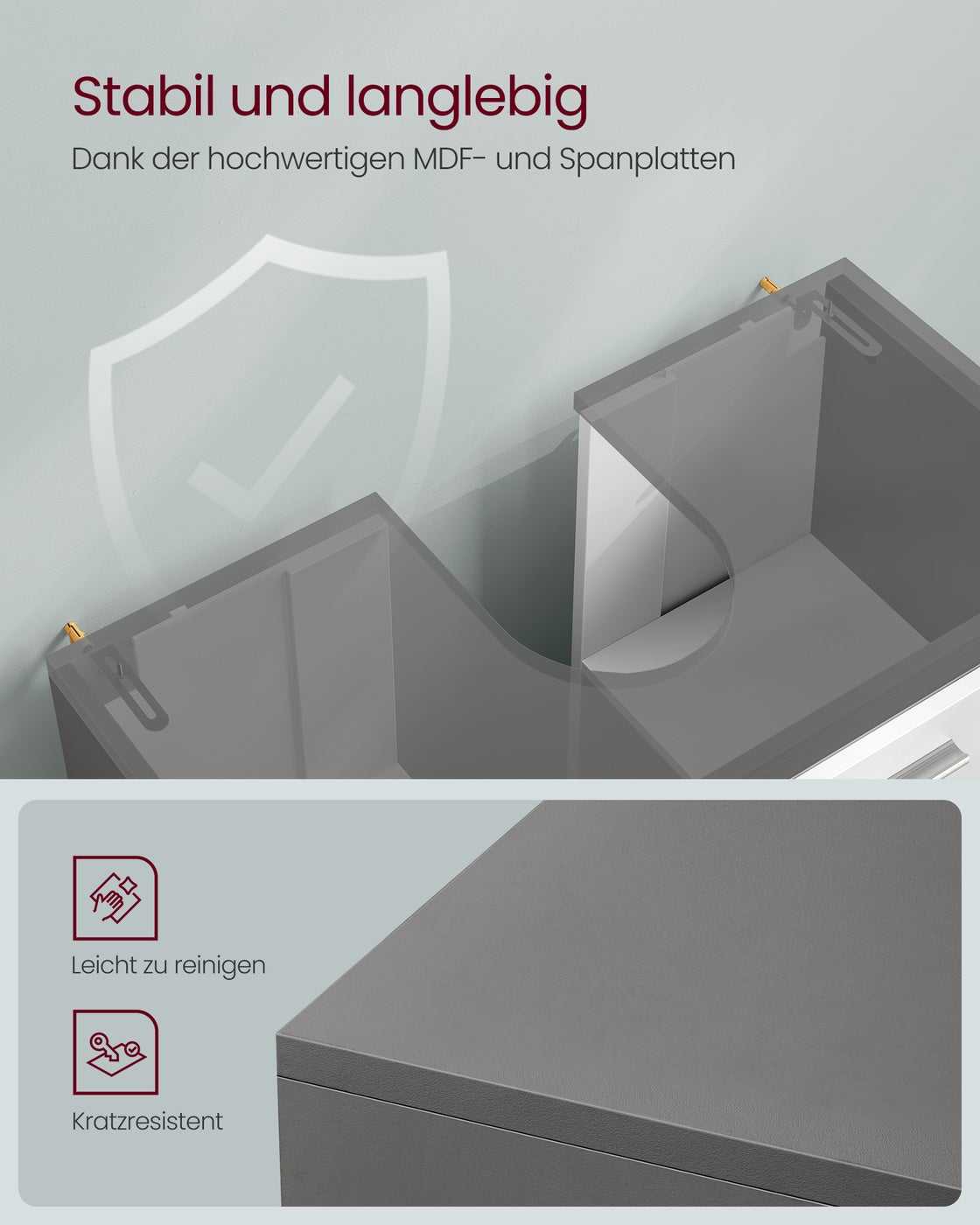 Waschbeckenunterschrank 30 x 60 x 64 cm mit 2 Fächern wolkenweiß-zementgrau