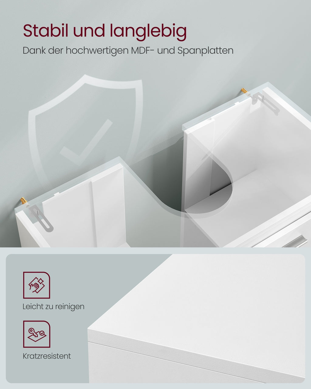 Waschbeckenunterschrank 30 x 60 x 64 cm mit 2 Fächern wolkenweiß