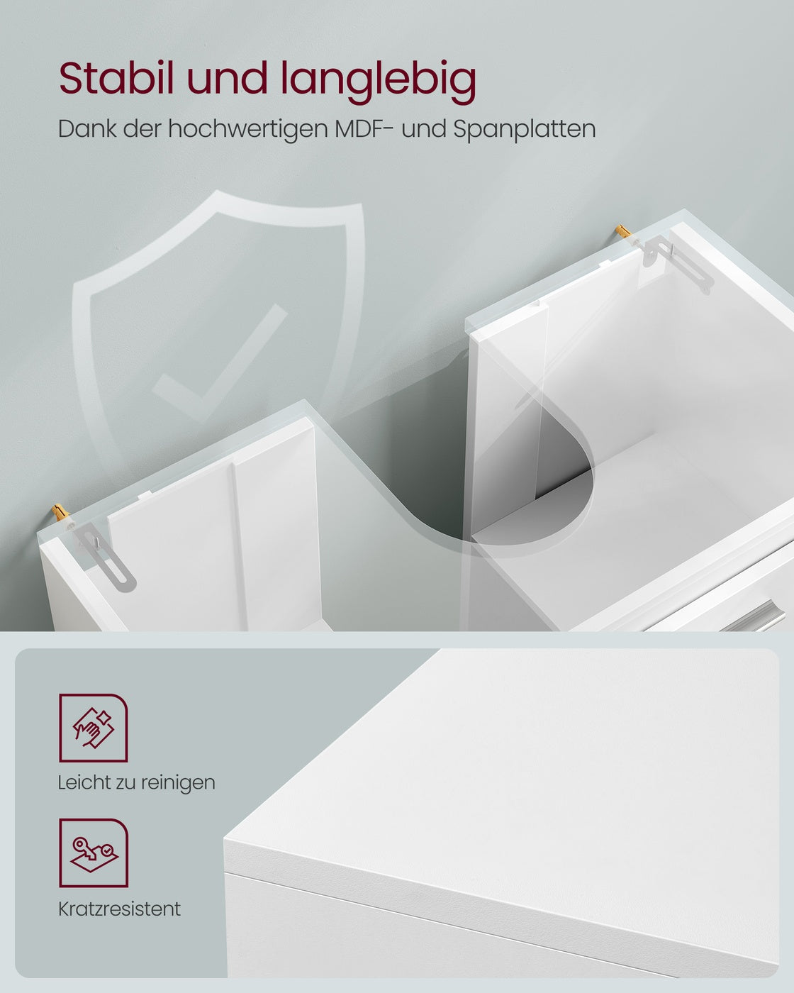 Waschbeckenunterschrank 30 x 60 x 64 cm mit 2 Fächern wolkenweiß