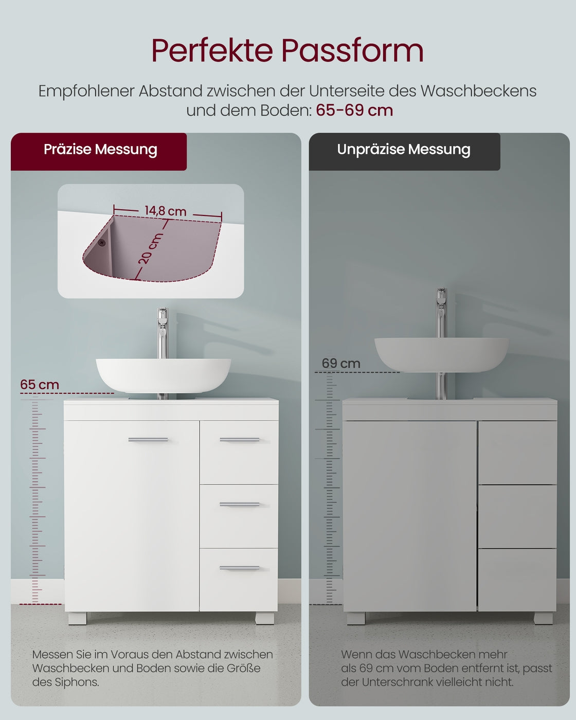 Waschbeckenunterschrank 30 x 60 x 64 cm mit 2 Fächern wolkenweiß