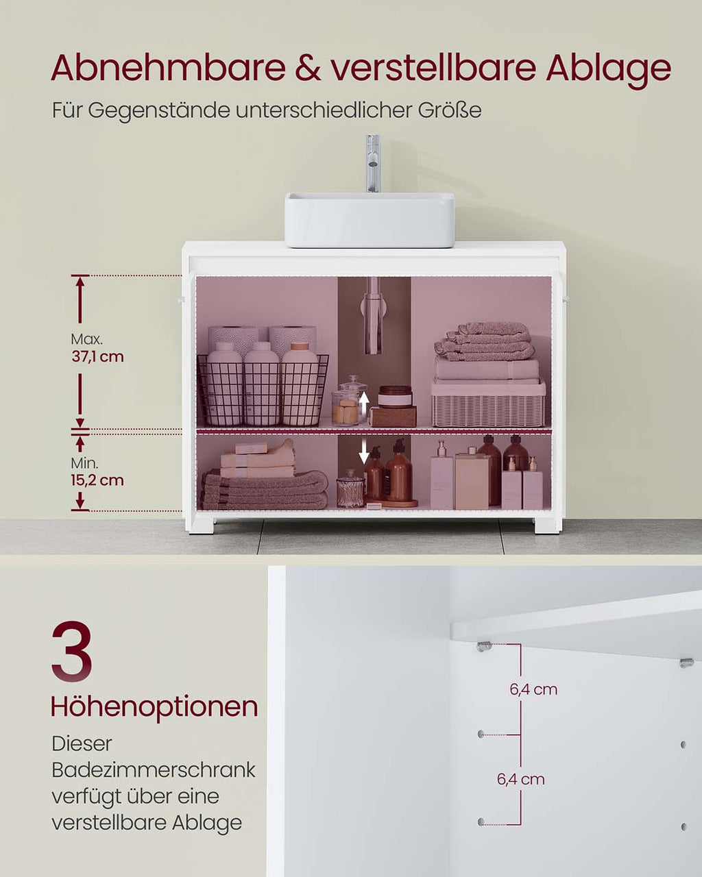 Waschbeckenunterschrank mit Türen und Fächern